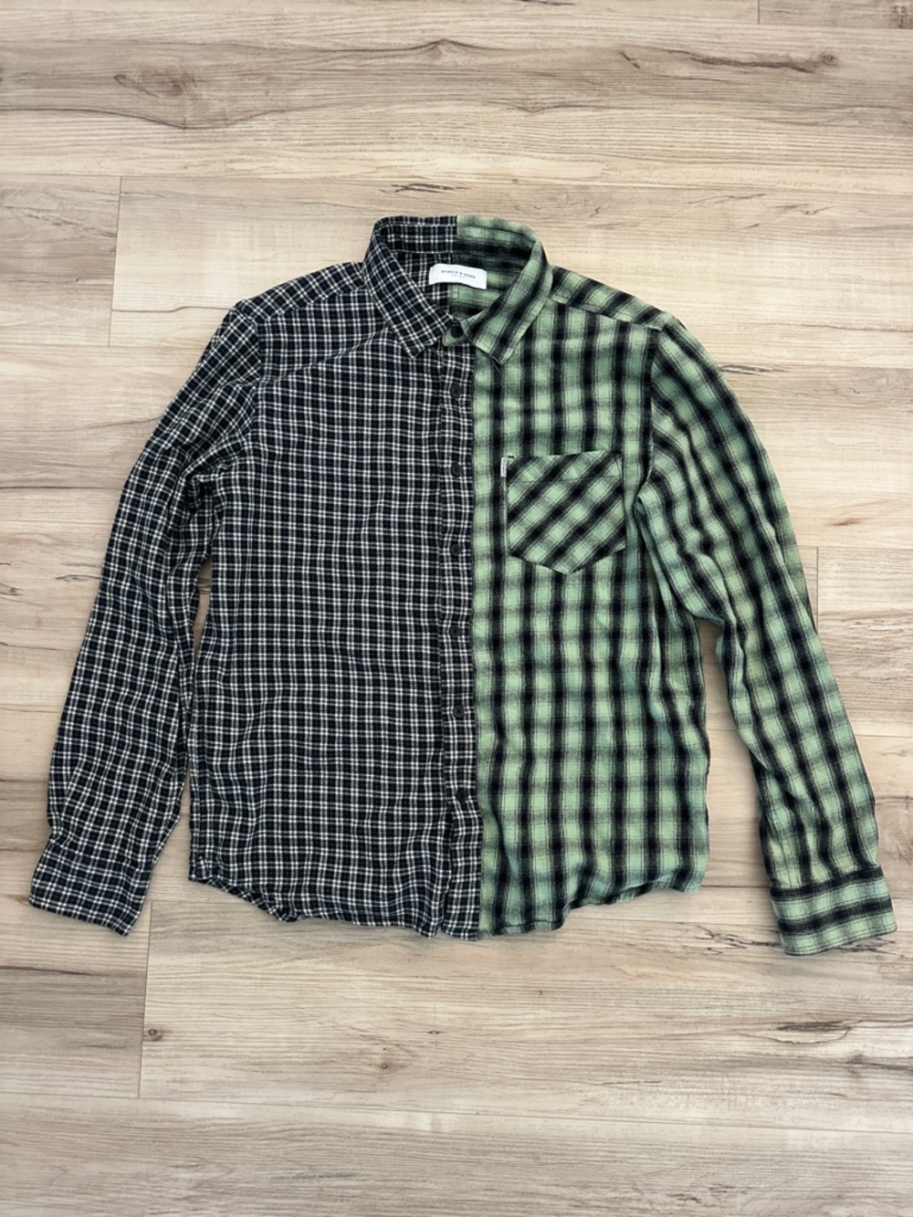 Men's Two-Tone Plaid Button-Down Shirt - Green & Black
